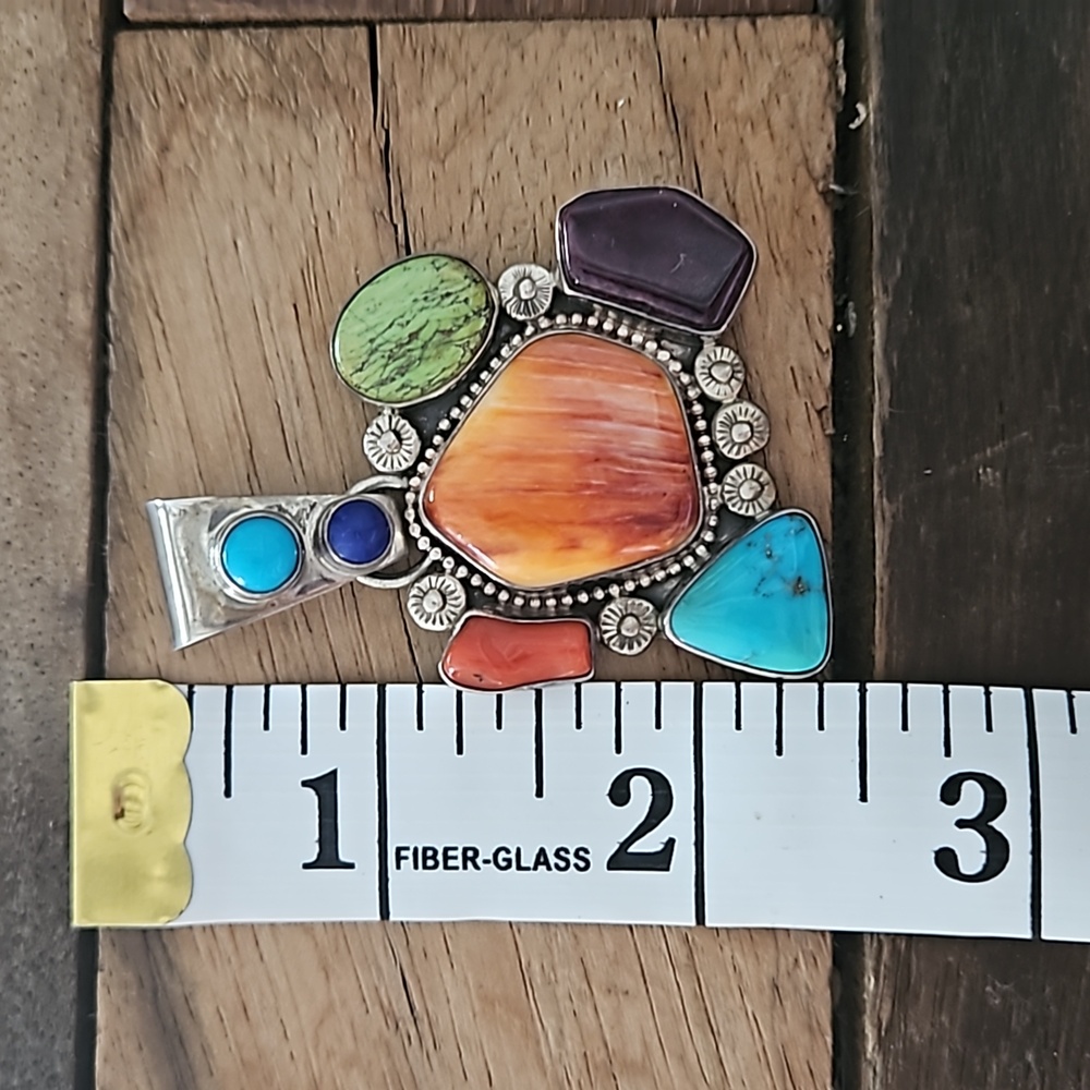 Navajo GORGEOUS Sterling Pendant with Turquoise & other stones Stamped RS - Picture 2 of 4
